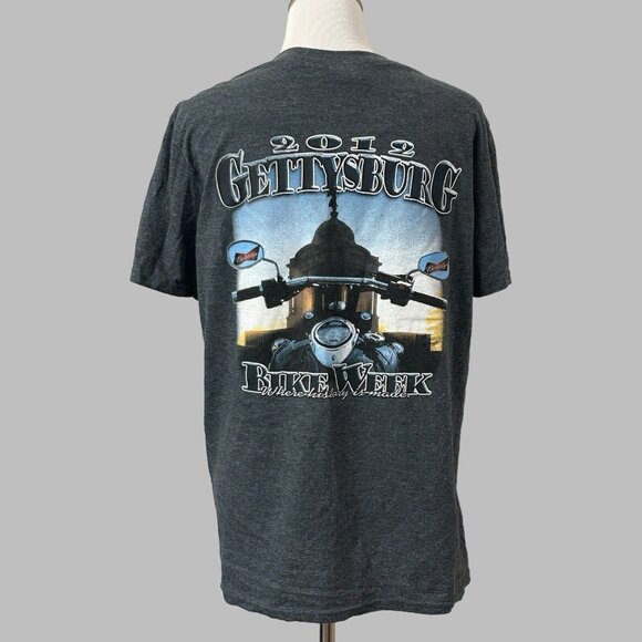 Gettysburg Bike Week Adult Shirt Large Charcoal Gray Short Sleeve Motorcycle '12 - Picture 2 of 8